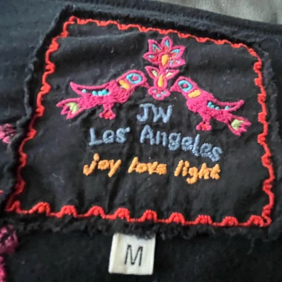 JW Los Angeles floral embroidery black cotton dress size medium - Picture 3 of 16